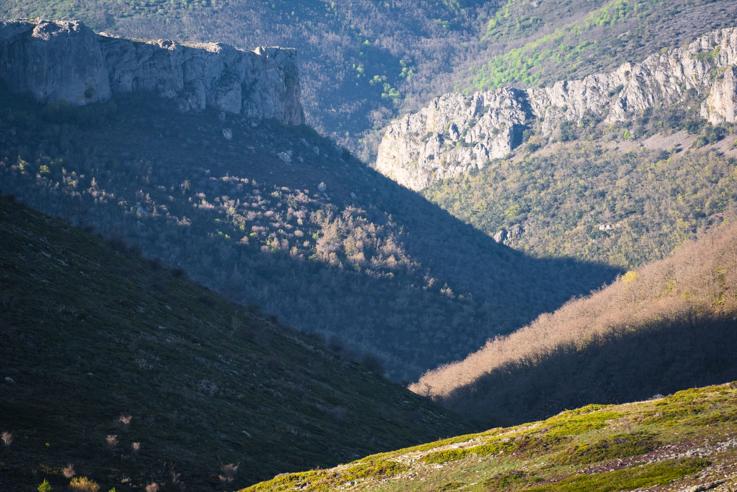 Barranco profundo de roca caliza en la cara sur del macizo del Moncayo